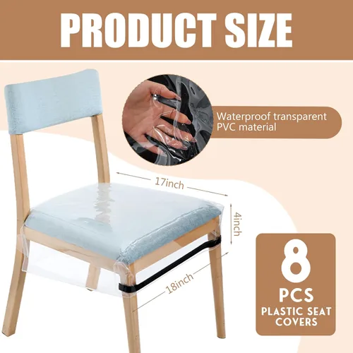 Vista 2 de Kigley 8 fundas de plástico para sillas de comedor, fundas de asiento de plástico transparente, resistentes a manchas de agua, gatitos, resistentes
