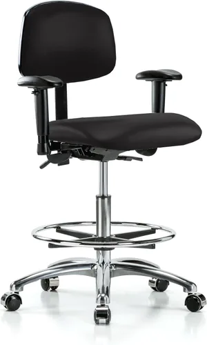 Vista 10 de PERCH - Silla giratoria con ruedas para alfombra o linóleo, cromado, Textil, Tela negra