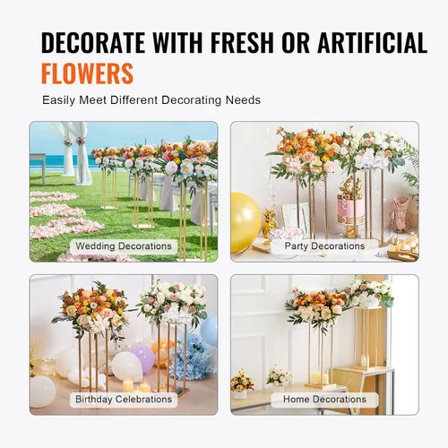 Vista 7 de VEVOR 4 soportes de flores de metal dorado para boda, 23.6 pulgadas de alto con laminado de metal, soportes geométricos de jarrón, estante