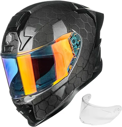 Vista 10 de ILM - Cascos de motocicleta de fibra de carbono de cara completa para adultos, con certificaciones DOT y ECE, Casco de Carreras MF577P