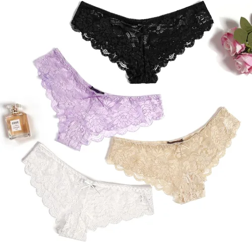 Vista 7 de Avidlove Bragas de encaje floral para mujer, ropa interior sexy hipster en forma de V