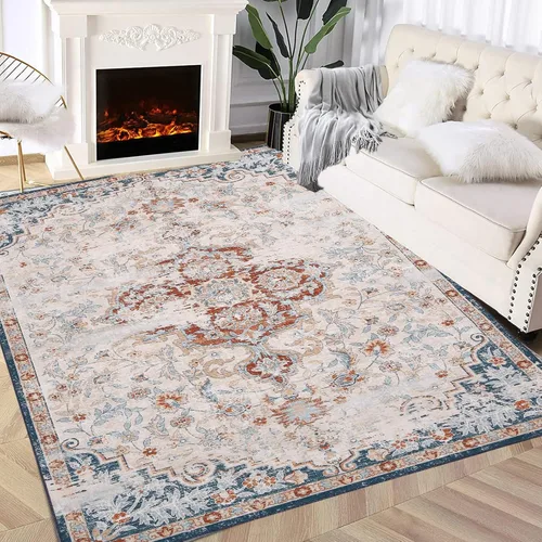 Vista 7 de Fashionwu Bodered Rug - Alfombra floral vintage de 8 x 10 pies, lavable a máquina, no desprende pelo, antideslizante, para oficina, patio, comedor