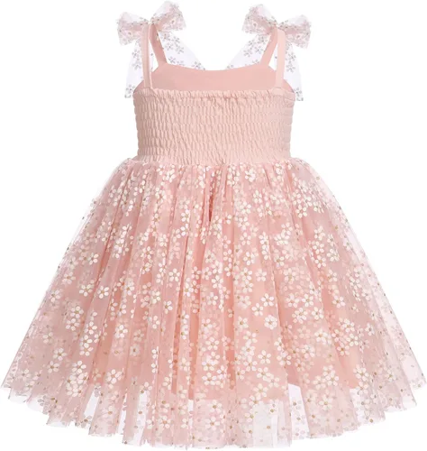Vista 2 de Vestido tutú de verano para niñas pequeñas, sin espalda, vestido de princesa para fiesta de cumpleaños, lentejuelas con volantes, tul con lazo