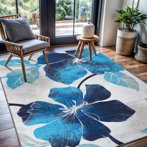 Vista 17 de CAMILSON Solana - Alfombra moderna con diseño floral de 2 x 3 pies, antideslizante y parte trasera de goma, negro - flores grises, alfombra