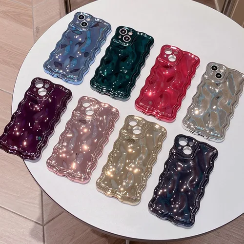 Vista 6 de FABSPARK Funda para iPhone 11, Patrón de Burbujas de Meteorito 3D Electrochapado Galvanizado con Brillos Marco Ondulado Rizado Funda Brillante, TPU
