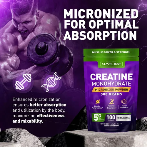 Vista 3 de Monohidrato de creatina en polvo, sin sabor, para hombres y mujeres, 17.64 oz micronizado, monohidrato puro, fuerza muscular y rendimiento