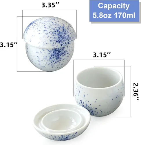Vista 7 de Cinf Juego de 2 ollas japonesas de 6 onzas con tapa para cocina de vapor, cuencos de cerámica para sopa, tazones para crema de huevo y verduras
