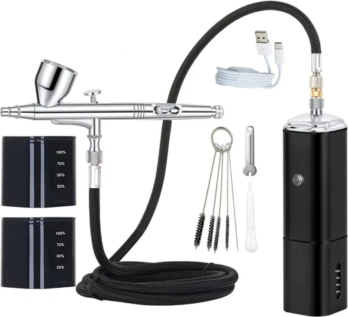 Vista 9 de Kit de aerógrafo Casubaris con compresor, kit de aerógrafo portátil recargable sin cable, pluma de aerógrafo de doble acción con parada automática