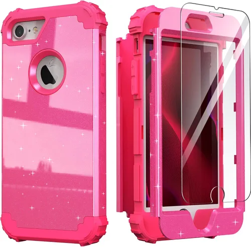 Vista 38 de IDweel Funda para iPhone 8 con Protector de Pantalla de Vidrio Templado, para iPhone 7, 3 en 1, Resistente a Golpes, Delgada, Híbrida, de Servicio