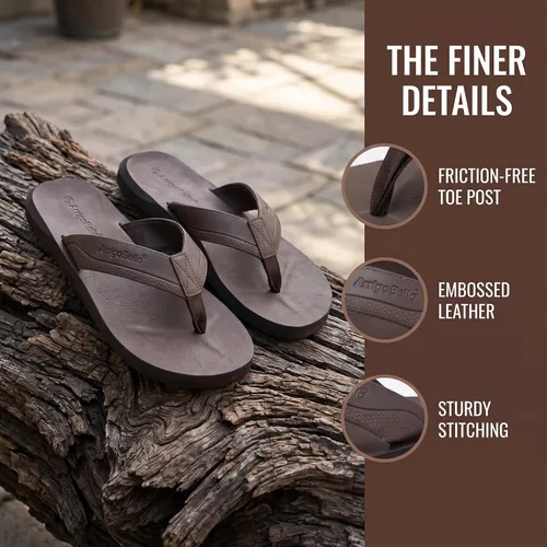 Vista 4 de AX BOXING - Chancletas de cuero para hombre, sandalias tipo pata de gallo, casuales y cómodas B- marrón