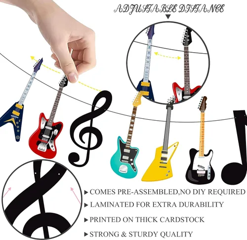 Vista 5 de Cartel de guitarra con música, guitarra, fiesta, decoración de fiesta de cumpleaños, 2 unidades, pancartas de fiesta musical para guitarra de rock