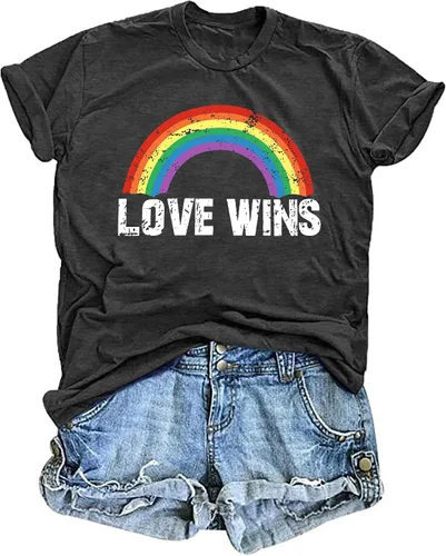 Vista 6 de Camisa de arcoíris para mujer, camiseta de orgullo con estampado de arco iris, camisetas casuales de manga corta Beyou-negro