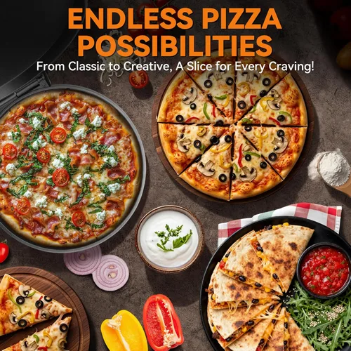 Vista 2 de Baker's Friend Máquina eléctrica de pizza para encimera, máquina para hacer pizza de 12 pulgadas para el hogar, máquina de quesadillas, placas