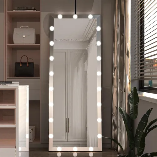 Vista 8 de Espejo de longitud completa con luces, espejo de cuerpo de 63 x 24 pulgadas con 22 bombillas LED regulables, 3 modos de color, control táctil