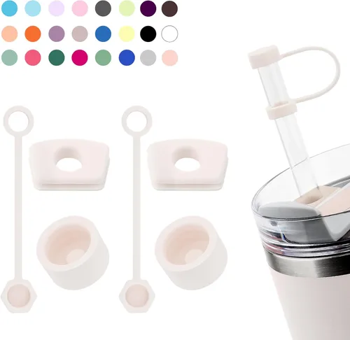 Vista 12 de Juego de tapones antiderrame de silicona compatible con taza Stanley Cup 2.0 de 30oz y 40oz con cubierta para pajita (Juego de 2, Rosa Almendra)