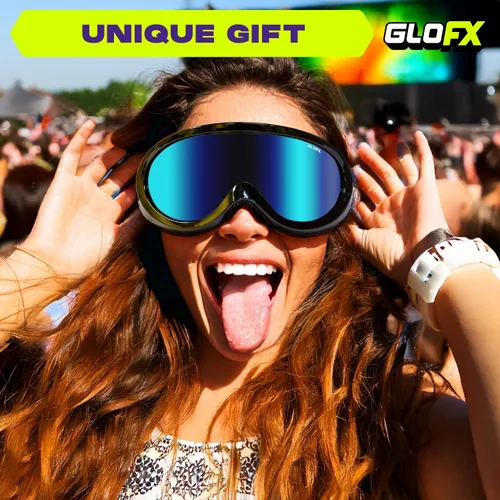 Vista 4 de GloFX Gafas de esquí - Gafas reflectantes Cyberpunk, diseño de cara completa, acolchado de espuma cómodo, correa ajustable, protección UV
