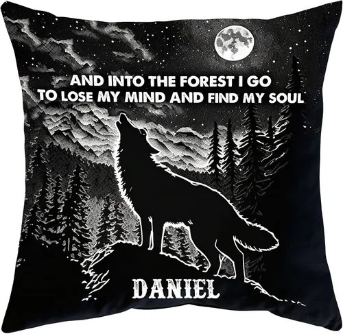 Vista 10 de Hyturtle Almohada personalizada de lobo (inserto incluido), regalos para hombres y mujeres para papá y esposo, regalos de cumpleaños para niños