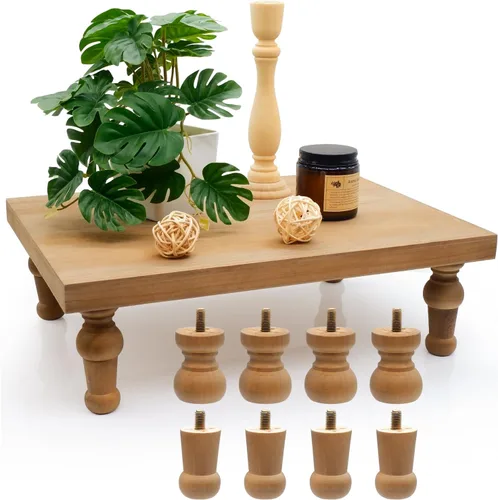 Vista 9 de Bandeja decorativa de madera, soporte de pedestal de madera de granja, soporte de exhibición de bandeja rústica, barra de café, comedor, centro