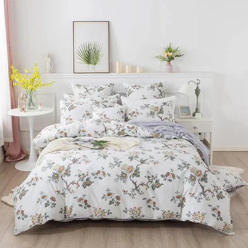 Vista 22 de FADFAY Juego de funda de edredón tamaño individual azul con flores de rosa y peonía, ropa de cama rústica con flores de peonía, juego de funda