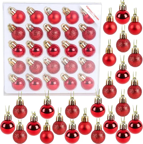 Vista 10 de Christmas Concepts® Juego de 25 mini bolas para árbol de Navidad - 25 mm - Adornos colgantes decorados con acabado brillante, mate y purpurina