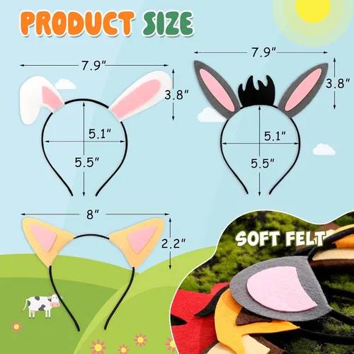 Vista 3 de CiyvoLyeen Puppy Dog, Farm Animals Ear Headbands, for Birthday Party Decoration, Zoo Farmhouse Birthday Party Favors Supplies