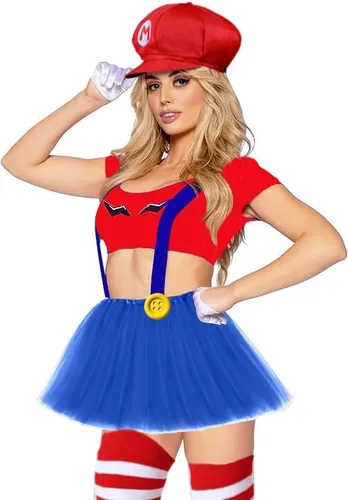 Vista 3 de ratote Mari and Luigi Wari and Waluig Costume for Adult,Women and Men - Hats, Mustache, Gloves, Buttons, Suspenders