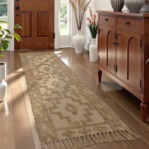 Vista 22 de Uphome Alfombra de Baño Bohemia de 2' x 3', Alfombras Pequeñas de Dormitorio Estilo Granja Lavables con Borlas, Tapetes de Baño Geométricos Beige