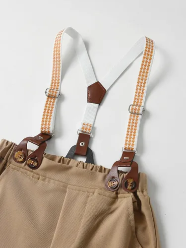 Vista 37 de Conjunto de pantalones para bebé, camisa de manga larga + pantalones + corbatín + tirantes, trajes de caballero para niños pequeños