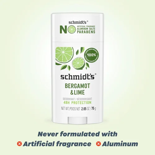 Vista 3 de Schmidt's Desodorante vegano sin aluminio, bergamota y lima, 4 unidades para mujeres y hombres, con protección contra olores las 24 horas