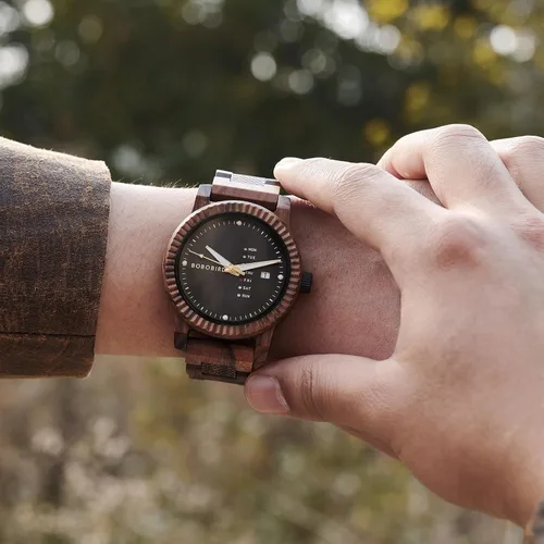 Vista 7 de BOBO BIRD Reloj de madera para hombre, analógico, de cuarzo, con pantalla de semana, ligero, hecho a mano, para hombre