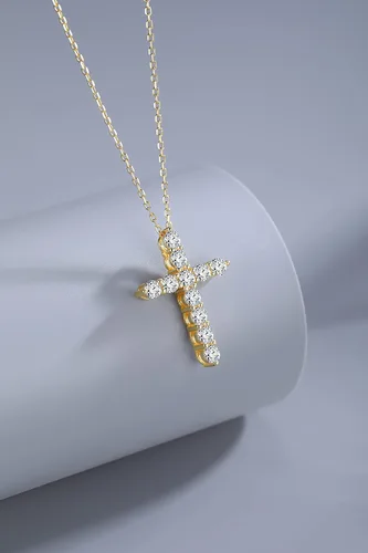 Vista 4 de RORTY XIN Collar con colgante de cruz de diamante de imitación de plata de ley 925, circonita cúbica y circonita cúbica, cadena de plata de 18.0in +