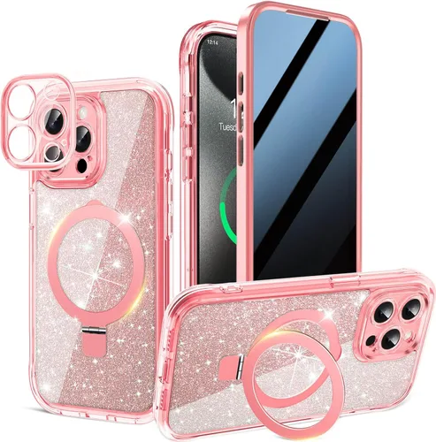 Vista 21 de Funda magnética de privacidad para iPhone 17 Pro Max [Cartulina Aurora con purpurina] [Soporte magnético invisible] protector de pantalla integrado