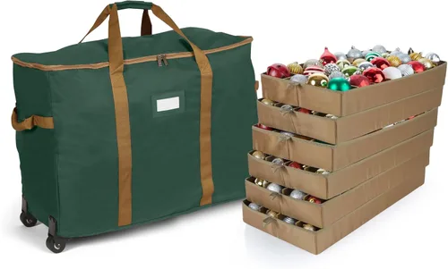 Vista 12 de Covermates Keepsakes Bolsa de almacenamiento ajustable para adornos, con asas de transporte, protección acolchada, ruedas dobles, almacenamiento