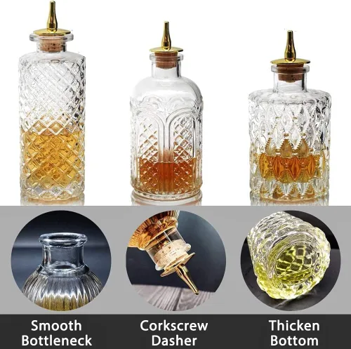 Vista 3 de SuproBarware Botella amargo para cócteles – Botellas de vidrio Dasher con tapas de tablero, ideal para camarero, bar en casa