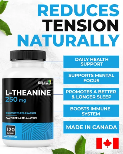 Vista 6 de Renew Actives Suplementos de L-teanina – Promueve la relajación, la claridad mental y la concentración – 250 mg por porción – Sin OMG, vegano, sin