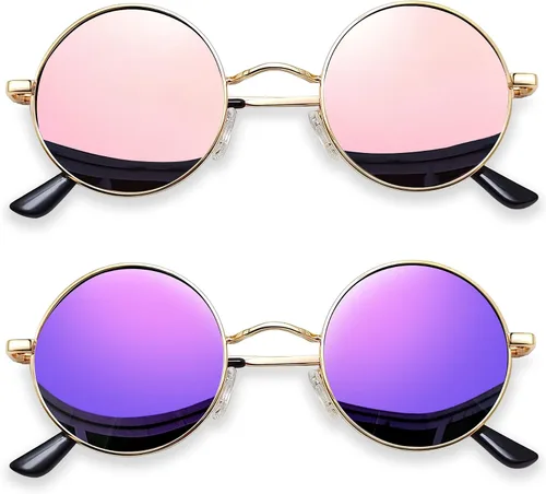 Vista 13 de Joopin Gafas de sol redondas pequeñas Hippie Circle Teashades Traje de protección UV Todo negro