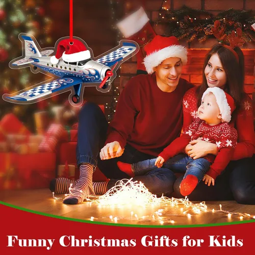 Vista 3 de FLYAB Adornos Personalizados de Avión de Navidad Acrílicos Adorno Colgante para Árbol de Navidad Adornos 2D de Transporte con Sombrero de Papá Noel