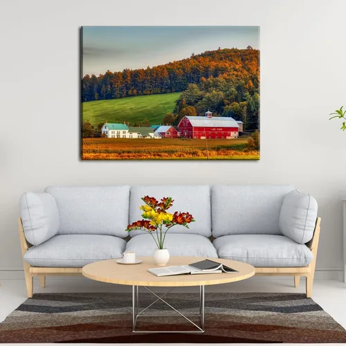 Vista 2 de YONICA Autumn Paintings - Lienzo decorativo estético de otoño para decoración de oficina en casa, paisaje de granja de otoño con imágenes impresas