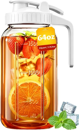 Vista 11 de Jarra Mason Jar de 64 onzas – Jarra de vidrio hermética y a prueba de fugas con tapa, perfecta para té helado, té solar, cerveza fría, leche