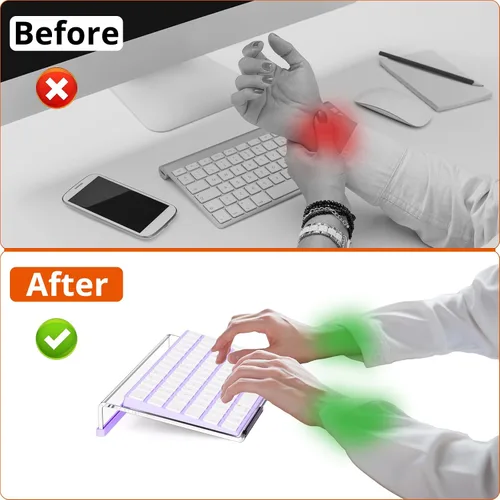 Vista 5 de Richboom Soporte de teclado de computadora para escritorio, 11.8 pulgadas, pequeño elevador de teclado acrílico transparente, 78 teclas, elevador