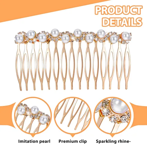Vista 3 de 2 peines para el cabello para mujer, accesorios para el cabello, peines decorativos para mujer, peine de cabello con perlas doradas con diamantes