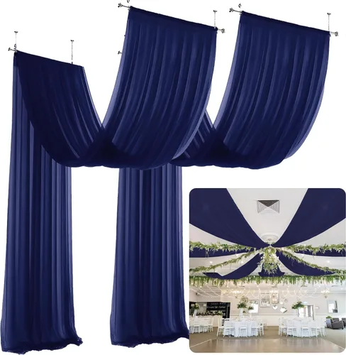 Vista 9 de Cortinas de techo verdes para cortinas de boda para techo, tela drapeada, 2 paneles de 5 x 20 pies, cortinas de tela para cortinas de arco de boda