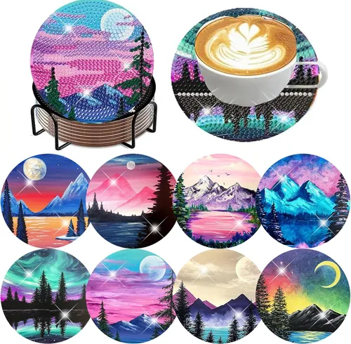 Vista 15 de ijbnhd 8 posavasos de pintura de diamantes de animales, posavasos de arte de diamantes con soporte para principiantes y adultos, suministros