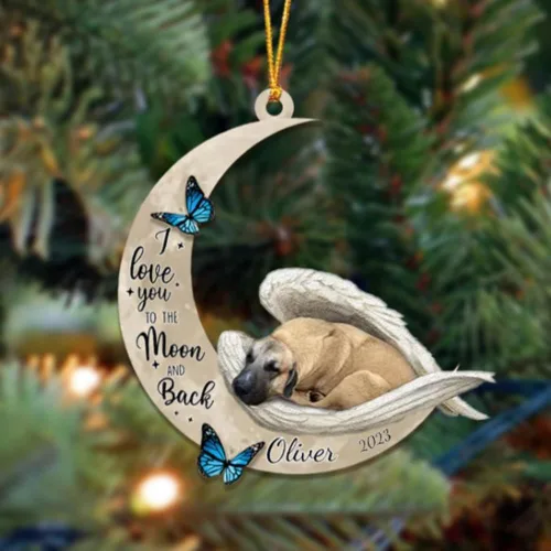 Vista 77 de Adorno colgante personalizado de ángel durmiendo en la luna, perro sabueso afgano, nombre personalizado, acrílico impreso en 2D plano – cumpleaños
