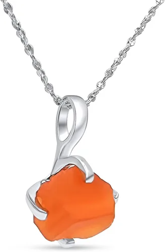 Vista 15 de Collar de cadena con colgante de piedra preciosa natural en bruto con oro blanco sobre plata de ley 925, piedra natal delicado regalo solitario