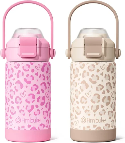 Vista 25 de Botella de agua aislada para niños con pop-open pajita y pico 2-en-1, botella de agua aislada de 14 onzas para niños, botella de acero inoxidable