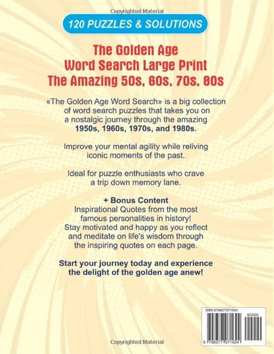 Vista 2 de The Golden Age Word Search Large Print Relaxing Retro Word Search Book for Adults and Seniors Memorable Events from The Amazing 50s, 60s, 70s, and