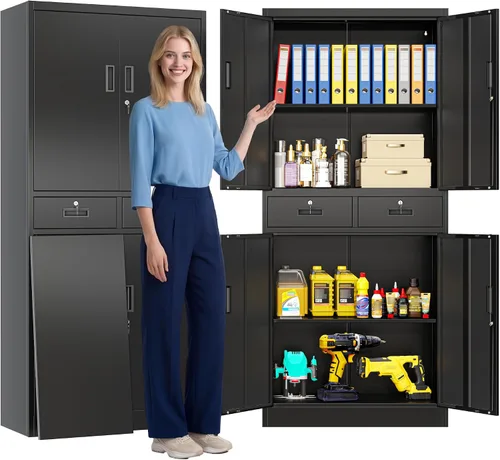 Vista 9 de CJF Gabinete de almacenamiento de metal, armario de almacenamiento de 36 pulgadas de alto con estantes y puertas, gabinetes de metal para oficina