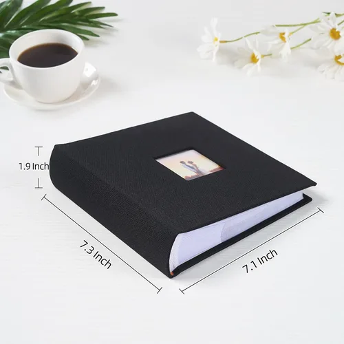 Vista 2 de Mublalbum - Pequeño álbum de fotos 4x6 con cubierta de lino y áreas de notas, libro de fotos con bolsillos verticales para boda, familia, bebé