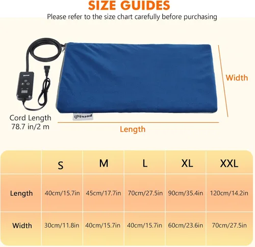 Vista 8 de Pecute Almohadilla Térmica para Gatos de Interior, 6 Temperaturas Ajustables con Temporizador, Almohadilla Térmica para Perros con Cable Doblemente